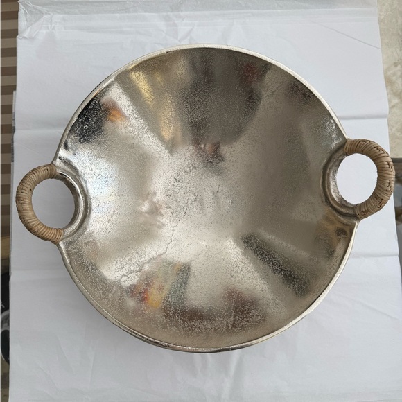 Other - Zodax Mendocino Raw Aluminum Bowl with Rattan Wrapped Handles